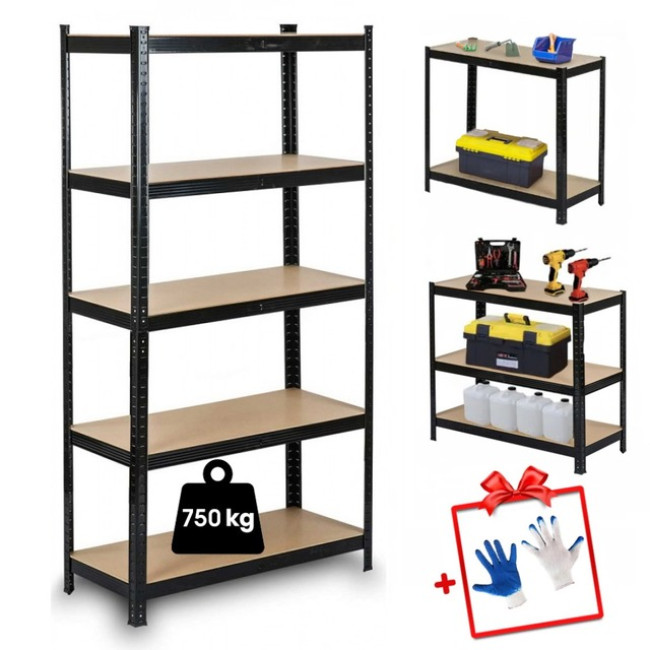 Стеллаж металлический 150х70х30см Siker GoodTool P7030 черный 5 полок