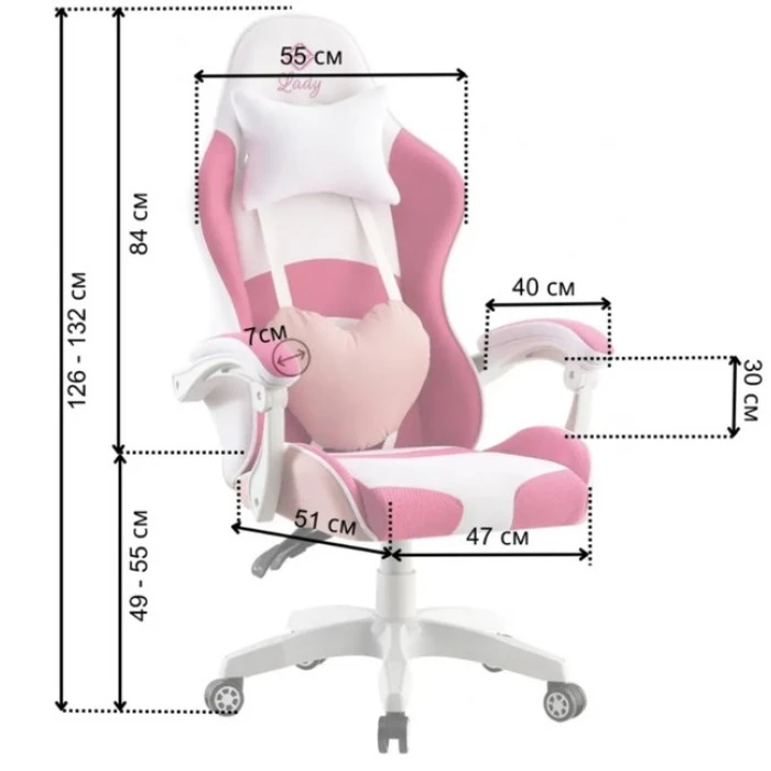 Крісло геймерське Bonro Lady 807 рожево-біле