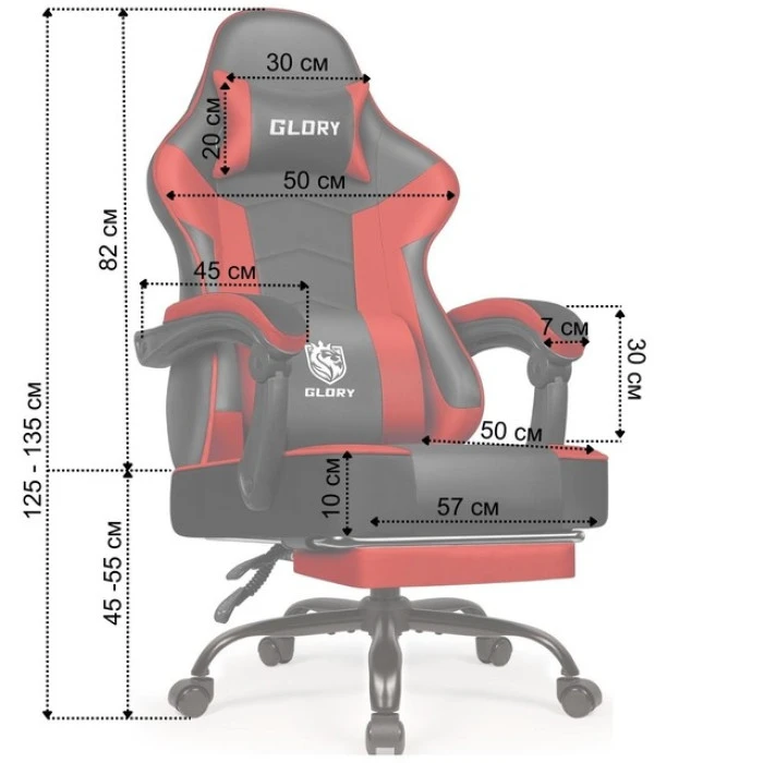 Геймерське крісло з підставкою для ніг Bonro Glory DC-203 червоне