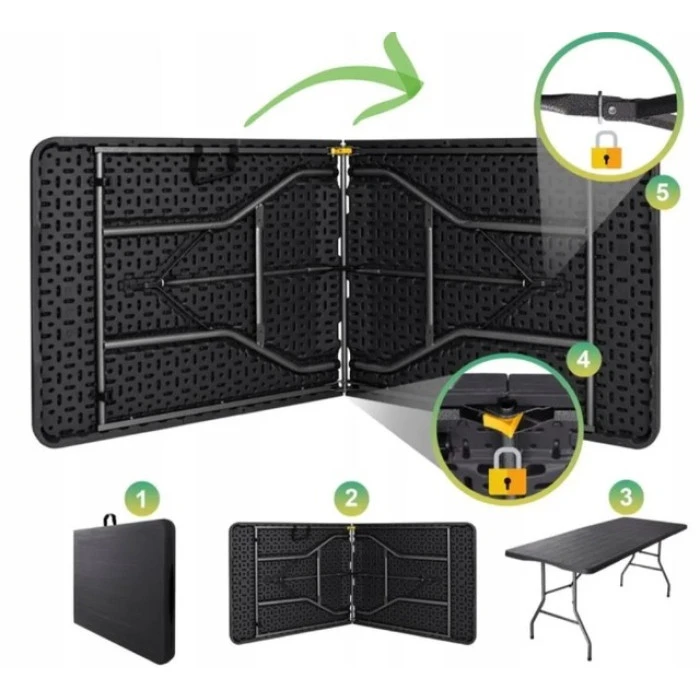 Стіл розкладний туристичний для пікніка Bonro BS 180 см чорний