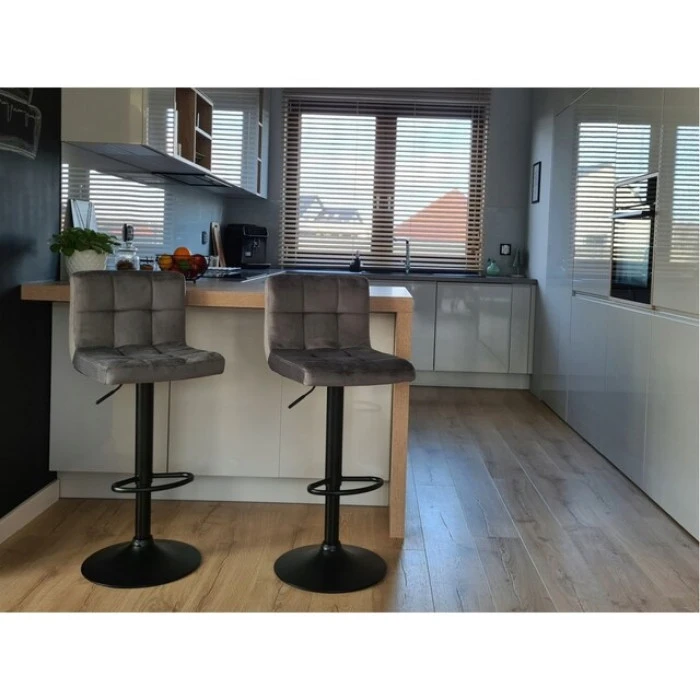 Барний стілець зі спинкою Bonro B-0106 велюр сірий з чорною основою