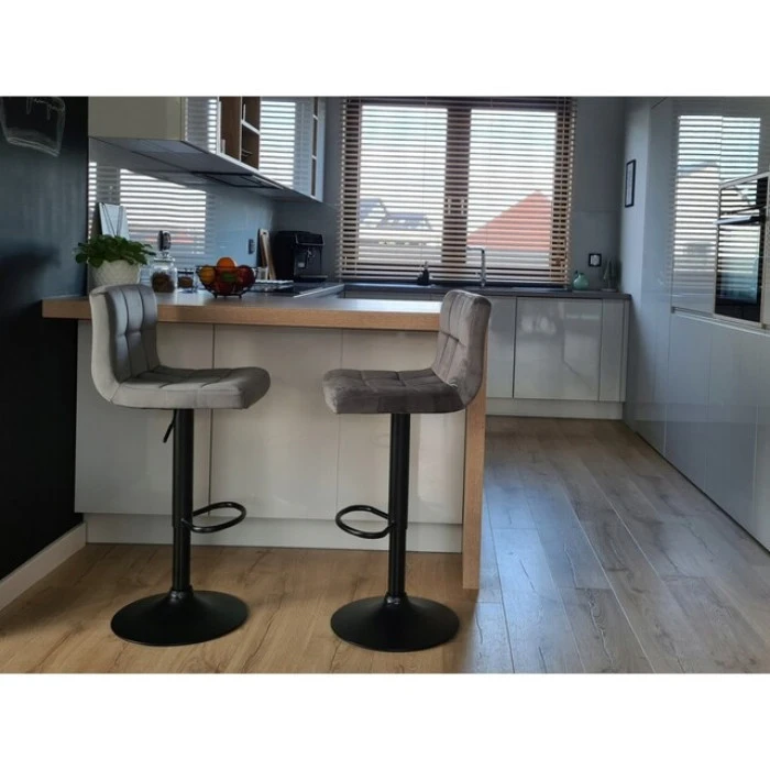 Барний стілець зі спинкою Bonro B-0106 велюр сірий з чорною основою