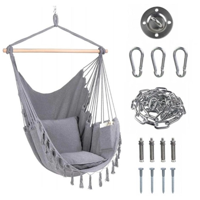 Кресло подвесное бразилийское + комплект крепления Bonro B-093 серый 120 кг