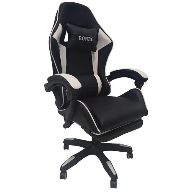 Кресло геймерское Bonro B-945 белое с подставкой для ног