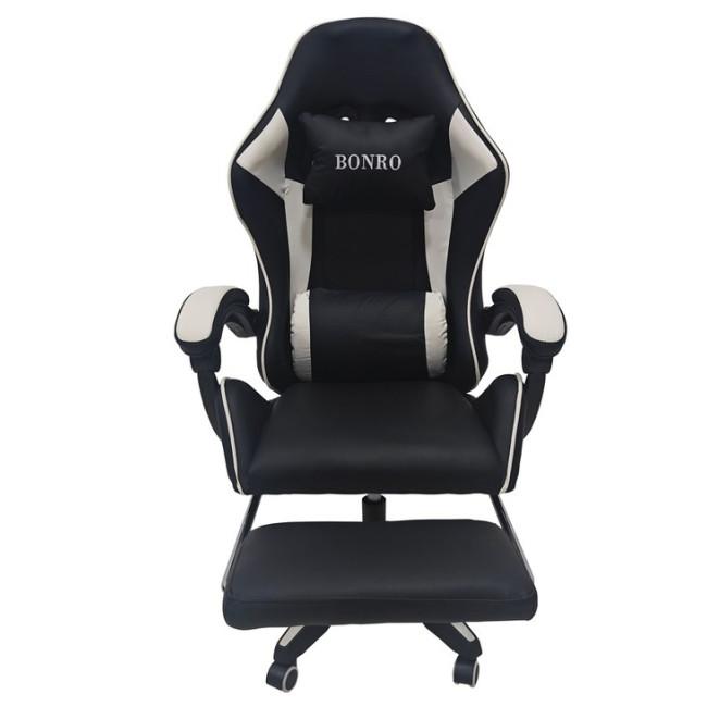 Кресло геймерское Bonro B-945 белое с подставкой для ног