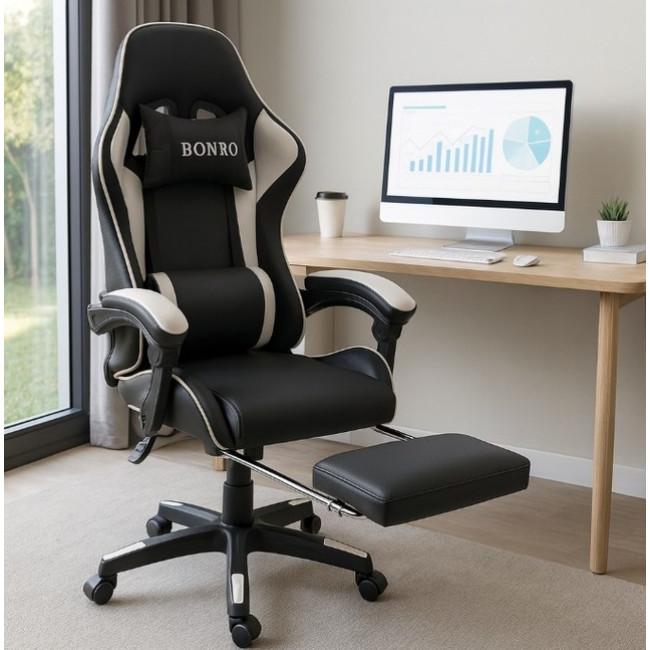 Кресло геймерское Bonro B-945 белое с подставкой для ног