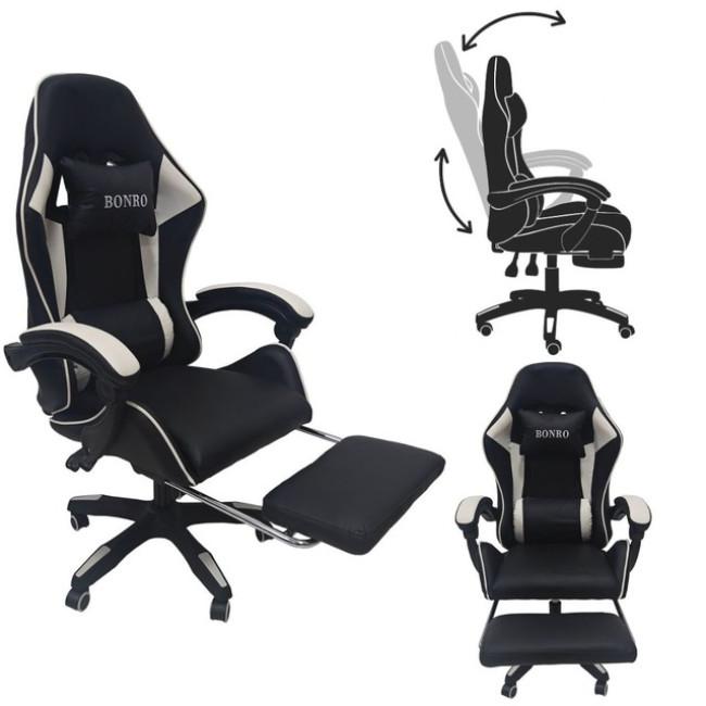 Кресло геймерское Bonro B-945 белое с подставкой для ног