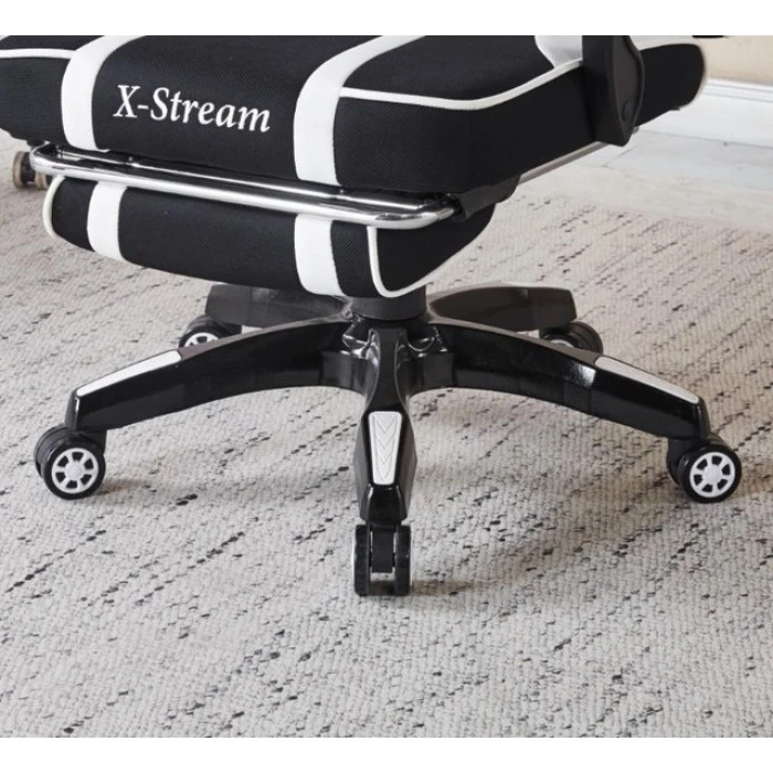 Крісло геймерське з тканини Bonro B-141 чорно-біле з підставкою для ніг