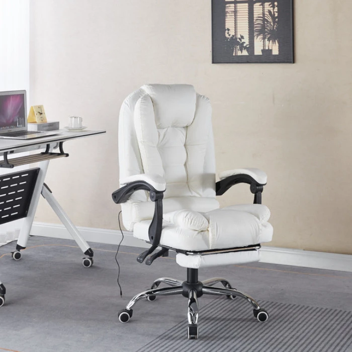 Крісло офісне з масажем та підставкою для ніг Bonro B-6071 біле