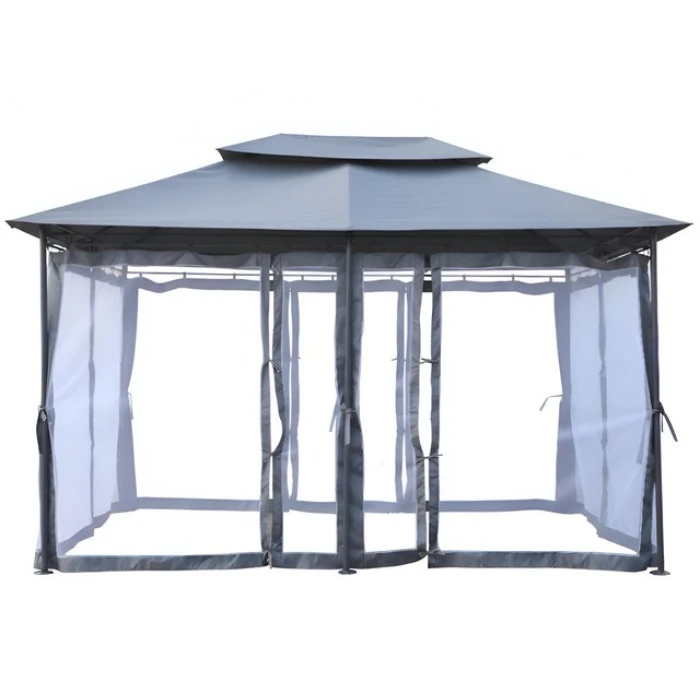 Садовый павильон беседка 3х4 м с москитной сеткой Bonro B-1026 серый