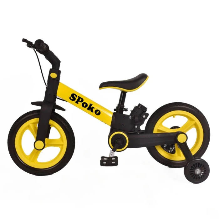 Біговел велосипед трасформер 3в1 Spoko SP-150 з батьківською ручкою чорно-жовтий