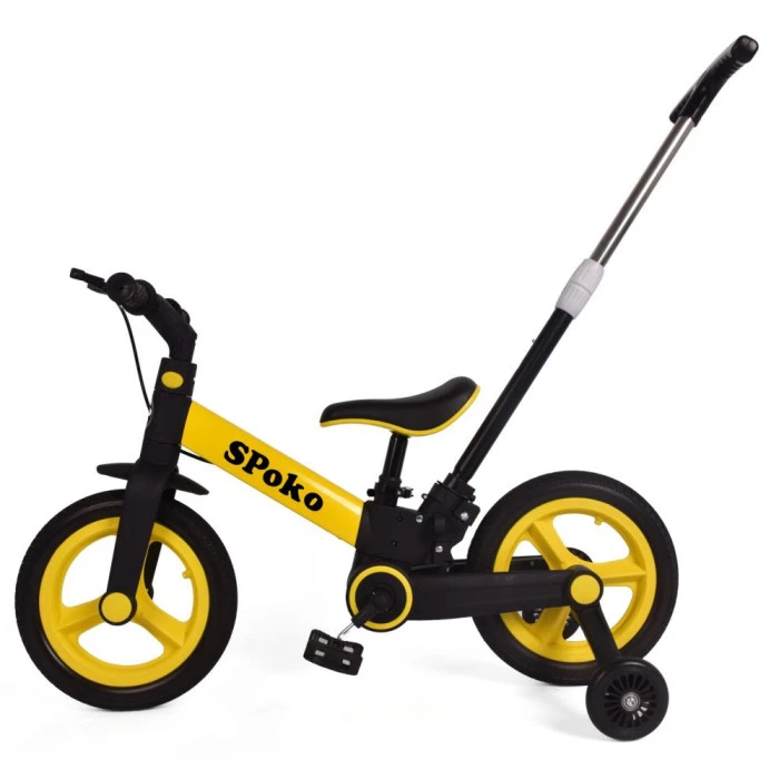 Біговел велосипед трасформер 3в1 Spoko SP-150 з батьківською ручкою чорно-жовтий