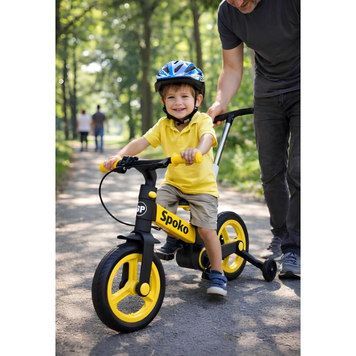 Біговел велосипед трасформер 3в1 Spoko SP-150 з батьківською ручкою чорно-жовтий