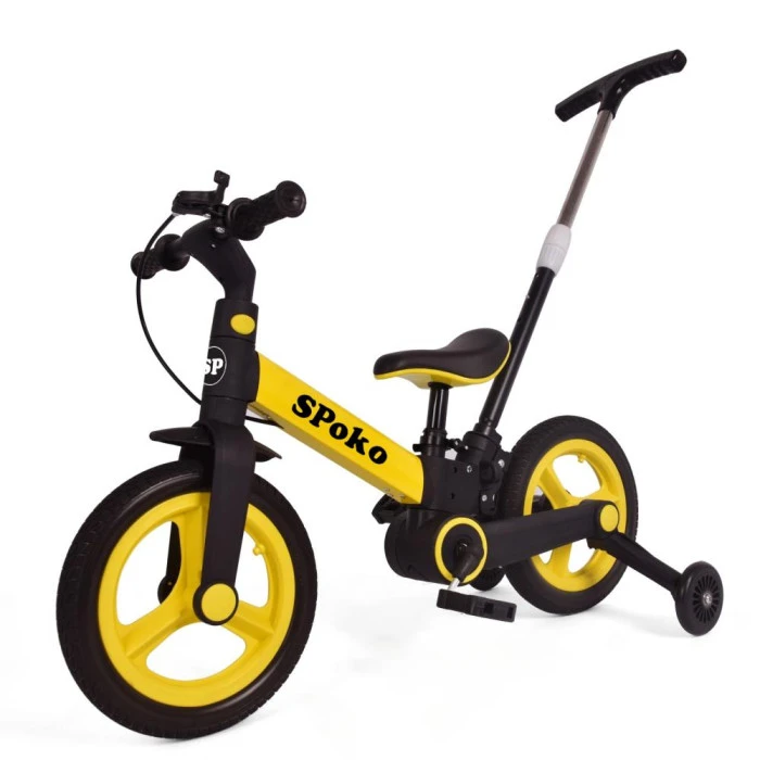 Біговел велосипед трасформер 3в1 Spoko SP-150 з батьківською ручкою чорно-жовтий