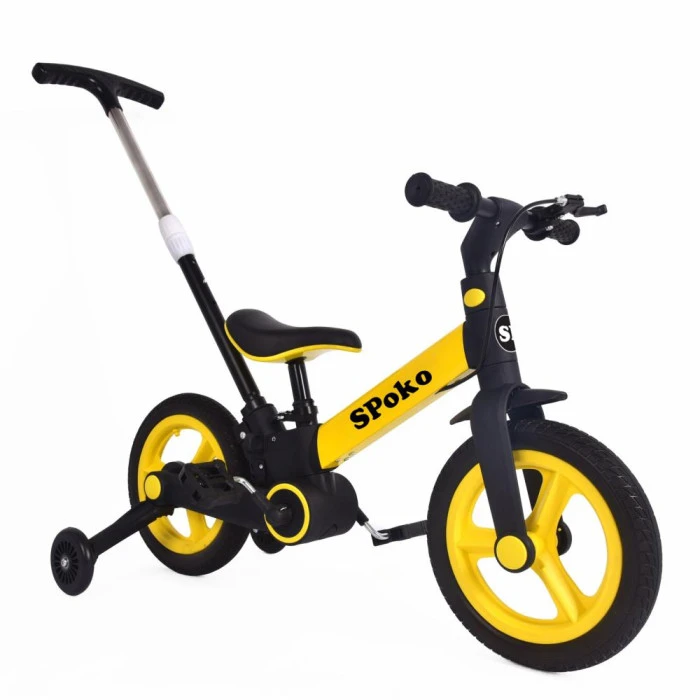 Біговел велосипед трасформер 3в1 Spoko SP-150 з батьківською ручкою чорно-жовтий