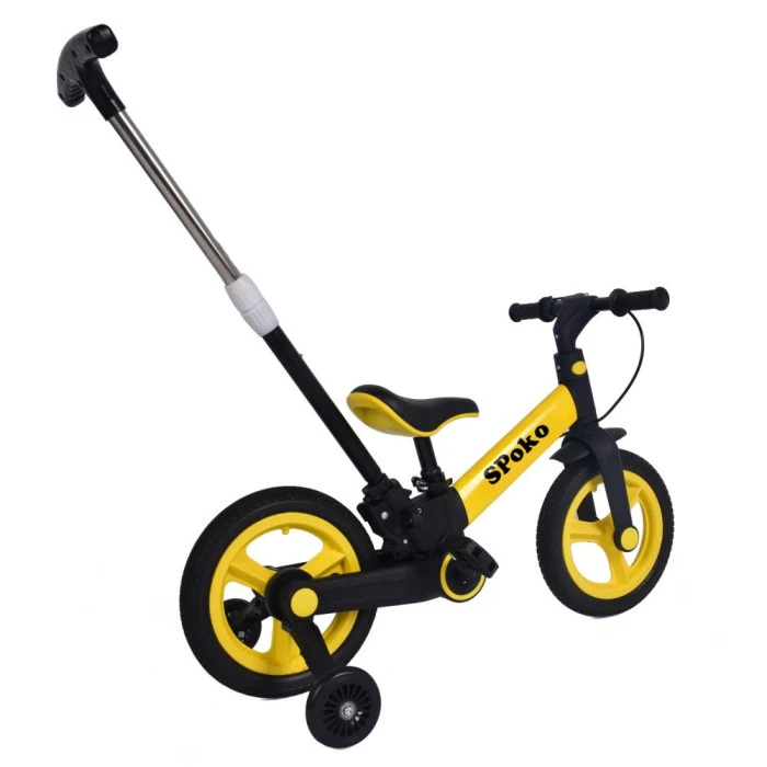 Біговел велосипед трасформер 3в1 Spoko SP-150 з батьківською ручкою чорно-жовтий
