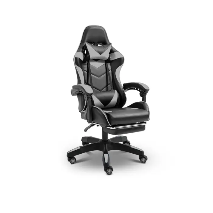 Геймерське ігрове крісло комп'ютерне 4Points GT з підставкою для ніг з подушками розкладне сіре