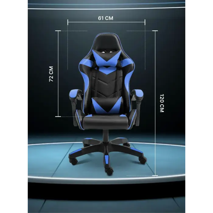 Геймерское компьютерное кресло 4Points DL с подушками офисное игровое раскладное для ПК дома Синий