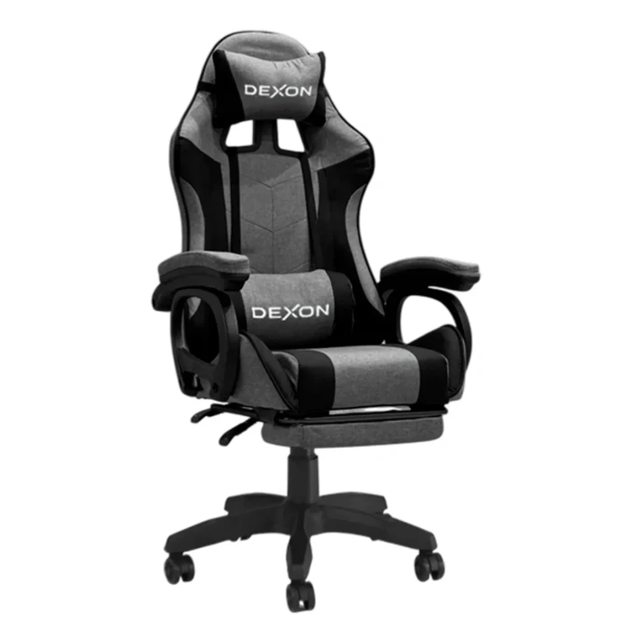 Геймерське ігрове крісло комп'ютерне DEXON TITAN з підставкою для ніг з тканини спортивне для пк розкладне Чорний-Темно-сірий
