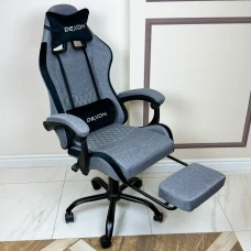 Геймерське ігрове крісло комп'ютерне DEXON ORION X з підставкою для ніг з тканини і велюровими подушками для пк розкладне Темно-Сі