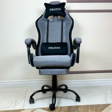 Геймерське ігрове крісло комп'ютерне DEXON ORION X з підставкою для ніг з тканини і велюровими подушками для пк розкладне Темно-Сі