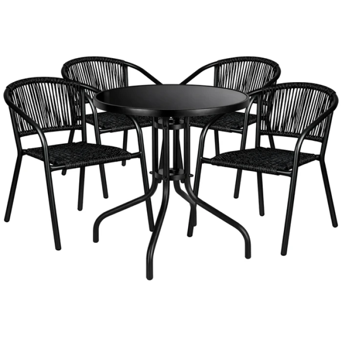 Комплект садових меблів 4Points Spello-4 круглий стіл ?60см з чорною стільницею, Чорний