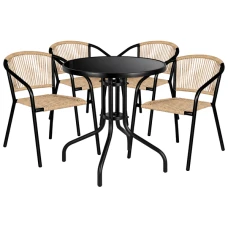 Комплект садовой мебели 4Points Spello-4 круглый стол ?60см с черной столешницей, Коричневый