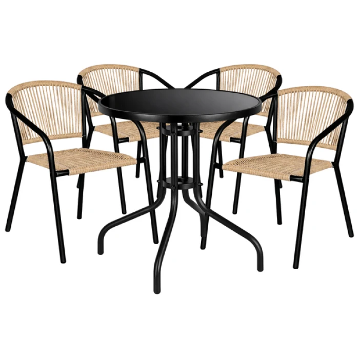 Комплект садовой мебели 4Points Spello-4 круглый стол ?60см с черной столешницей, Коричневый