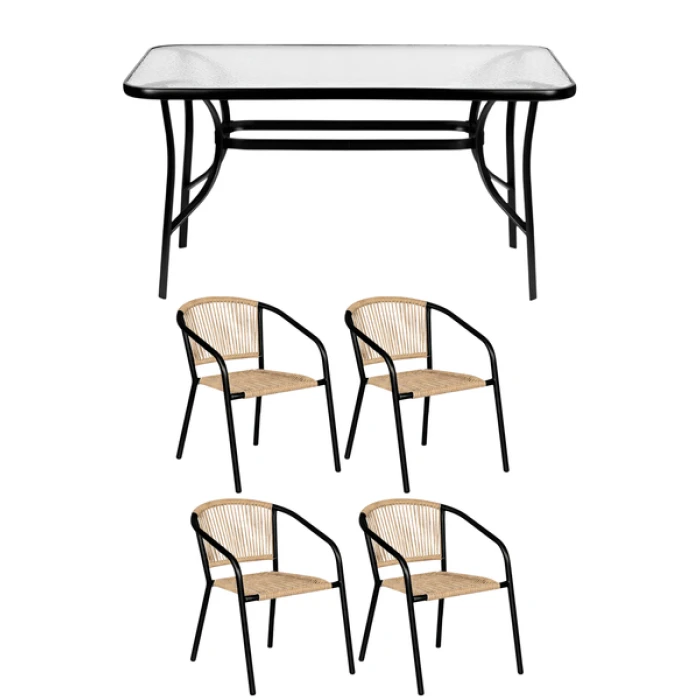 Комплект садових меблів 4Points Ancona-4 з прямокутним столом 140х80х70см, Коричневий