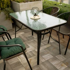 Стіл садовий 4Points Siena прямокутний 120х70х70 см, прозоре загартоване скло/чорний каркас