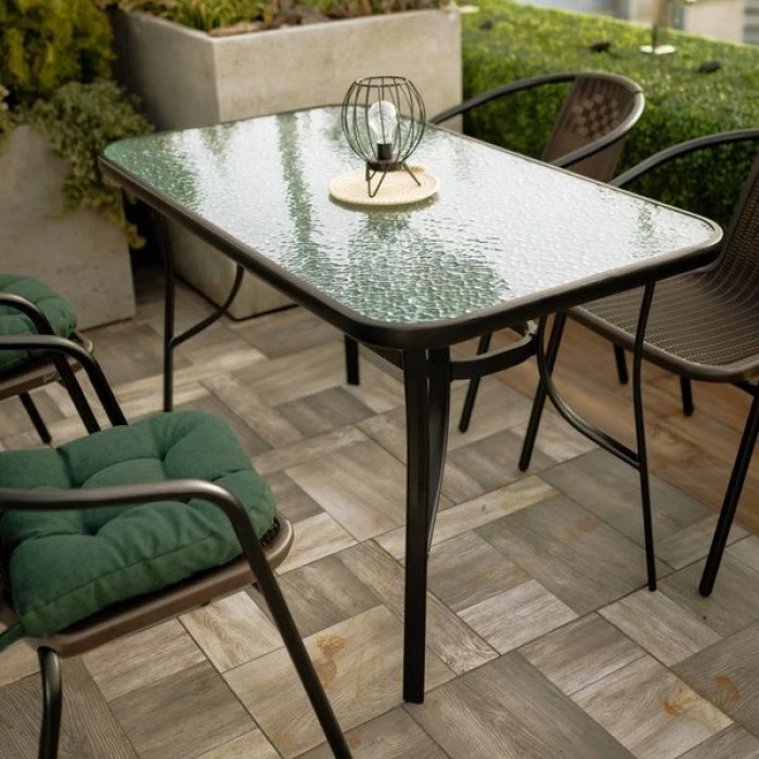Стіл садовий 4Points Siena прямокутний 120х70х70 см, прозоре загартоване скло/чорний каркас