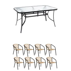 Комплект садових меблів 4Points Belluno-8 з прямокутним столом 150х90х70см, Коричневий