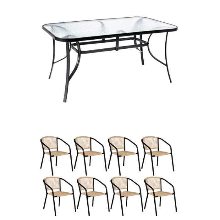 Комплект садових меблів 4Points Belluno-8 з прямокутним столом 150х90х70см, Коричневий