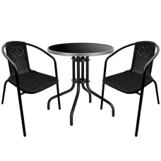Комплект садових меблів 4Points Arno-2 круглий стіл ?60см з чорною скляною стільницею/сірий обідок, Чорний