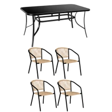 Комплект садових меблів 4Points Bassano-4 з прямокутним столом 150х90х70см з чорною стільницею, Коричневий