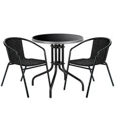 Комплект садовой мебели 4Points Fano-2 круглый стол ?60см с черной столешницей и серым ободком, Черный