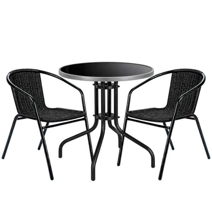 Комплект садових меблів 4Points Fano-2 круглий стіл ?60см з чорною стільницею та сірим обідком, Чорний