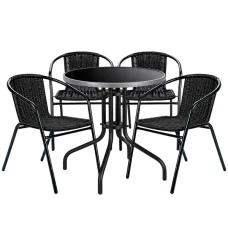 Комплект садових меблів 4Points Fano-4 круглий стіл ?60см з чорною стільницею та сірим обідком, Чорний
