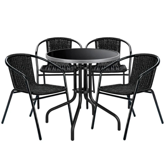 Комплект садових меблів 4Points Fano-4 круглий стіл ?60см з чорною стільницею та сірим обідком, Чорний