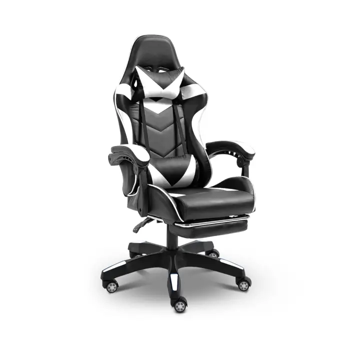 Геймерське ігрове крісло комп'ютерне 4Points GT з підставкою для ніг з подушками розкладне біле