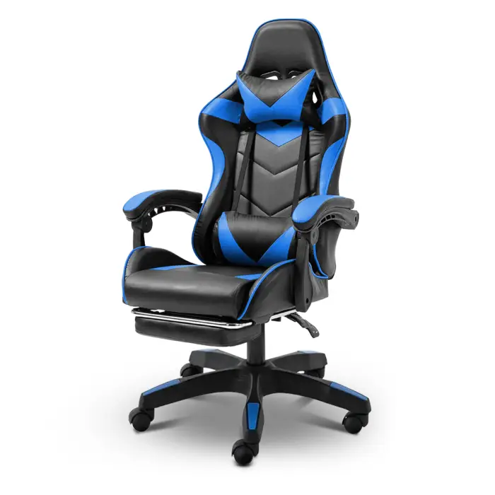 Геймерское компьютерное кресло 4Points DL с подставкой для ног офисное игровое раскладное для ПК дома Синий