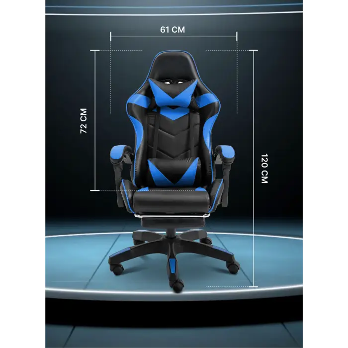 Геймерское компьютерное кресло 4Points DL с подставкой для ног офисное игровое раскладное для ПК дома Синий