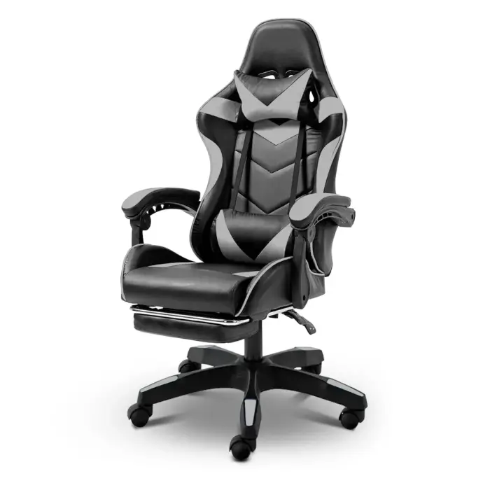 Геймерское компьютерное кресло 4Points DL с подставкой для ног офисное игровое раскладное для ПК дома Серый