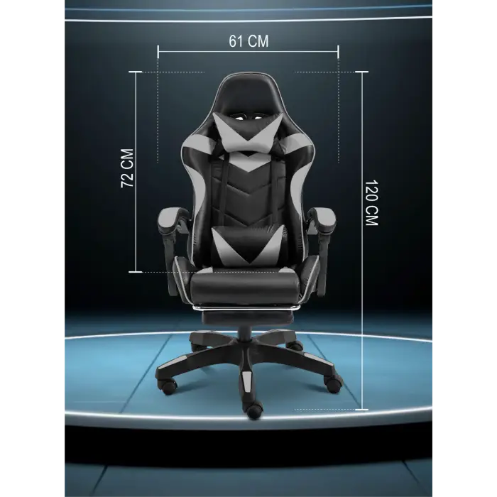 Геймерское компьютерное кресло 4Points DL с подставкой для ног офисное игровое раскладное для ПК дома Серый