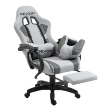 Геймерське ігрове крісло комп'ютерне DEXON VECTOR з підставкою для ніг з екошкіри та тканини спортивне для пк розкладне С-ТС