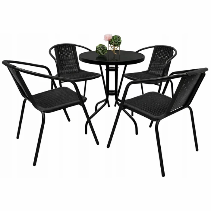 Комплект садовой мебели 4Points Asolo-4 круглый стол 60см с черной стеклянной столешницей, Черный