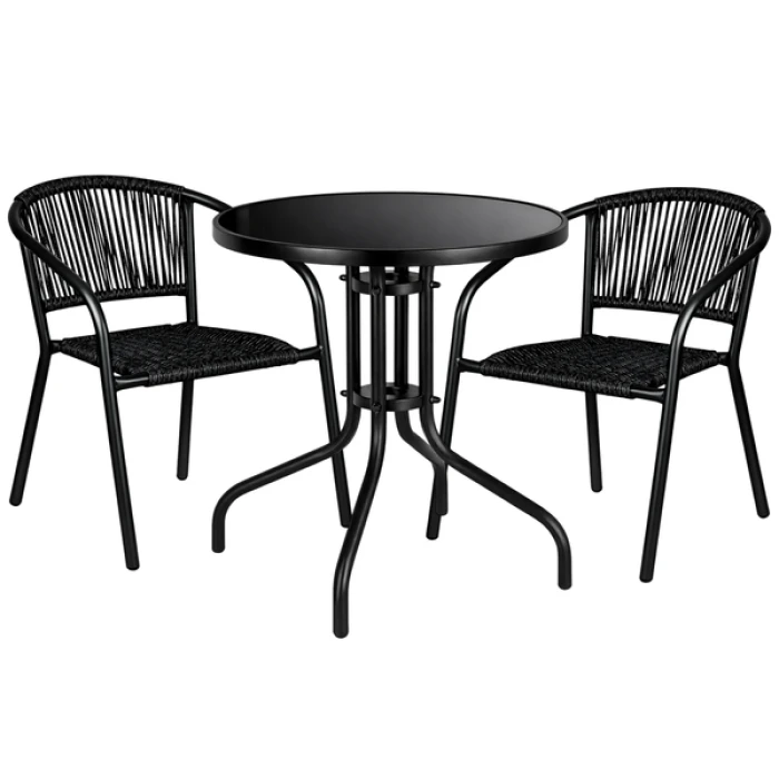 Комплект садових меблів 4Points Spello-2 круглий стіл ?60см з чорною стільницею, Чорний