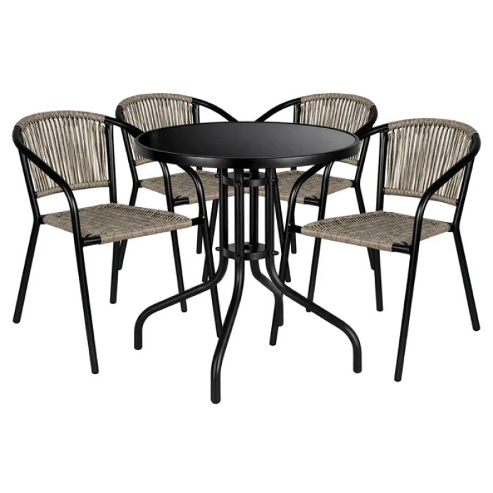 Комплект садовой мебели 4Points Spello-4 круглый стол ?60см с черной столешницей, Серый