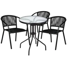 Комплект садовой мебели 4Points Amalfi-3 круглый стол ?60см с прозрачной столешницей, Черный
