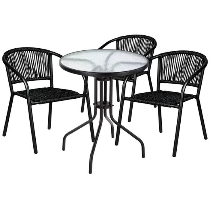 Комплект садовой мебели 4Points Amalfi-3 круглый стол ?60см с прозрачной столешницей, Черный
